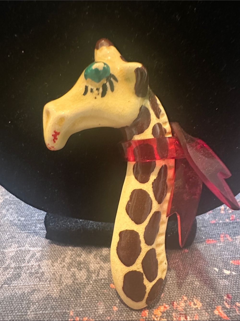 Source Unknown Yellow and Brown Giraffe Brooch with Red Accent